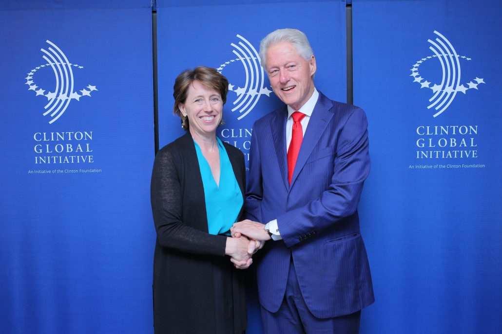 Camilla Calamandrei shaking hands with President Bill Clinton at the Clinton Global Initiative, Clinton Foundation, New York City.